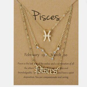 Pisces Zodiac Symbol Gold Necklace
